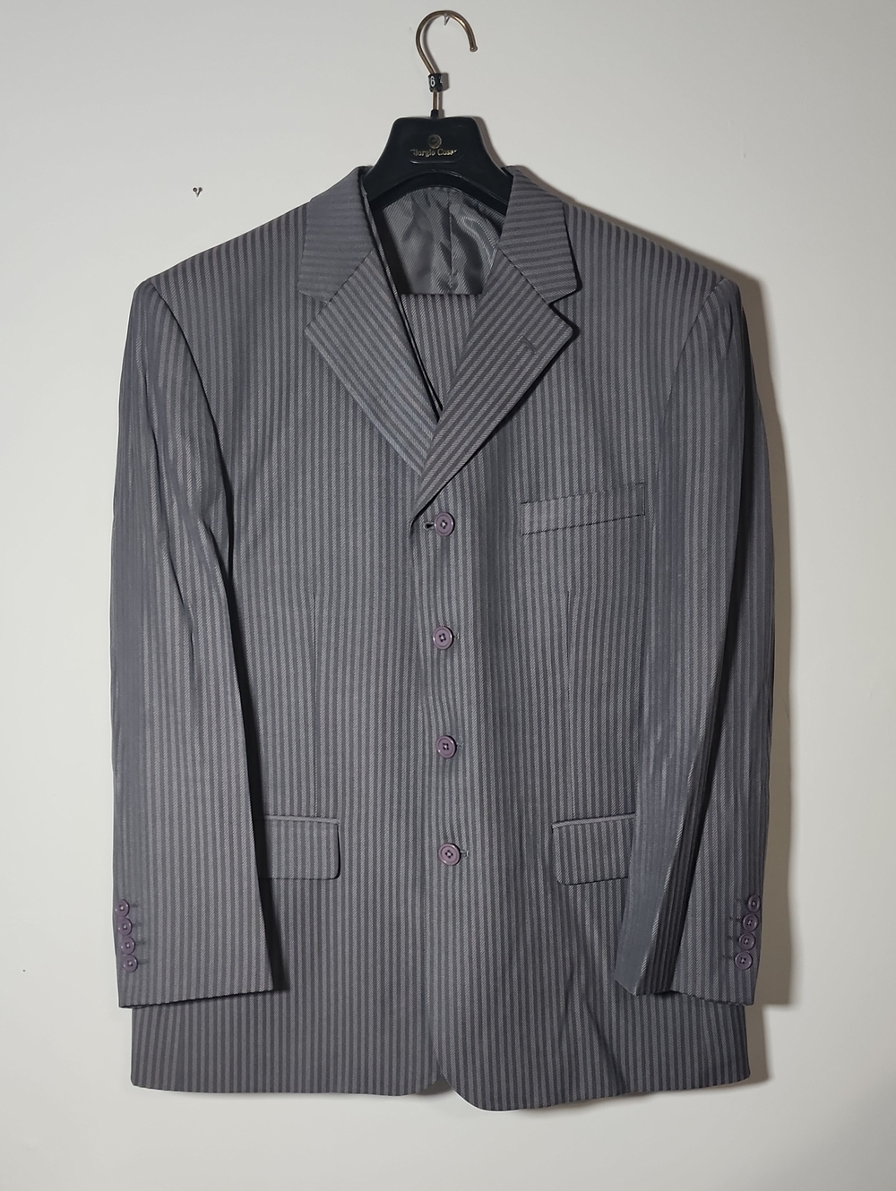 Mens Gray Pinstripe Suit Jacket - Tailored Three-Button Blazer
